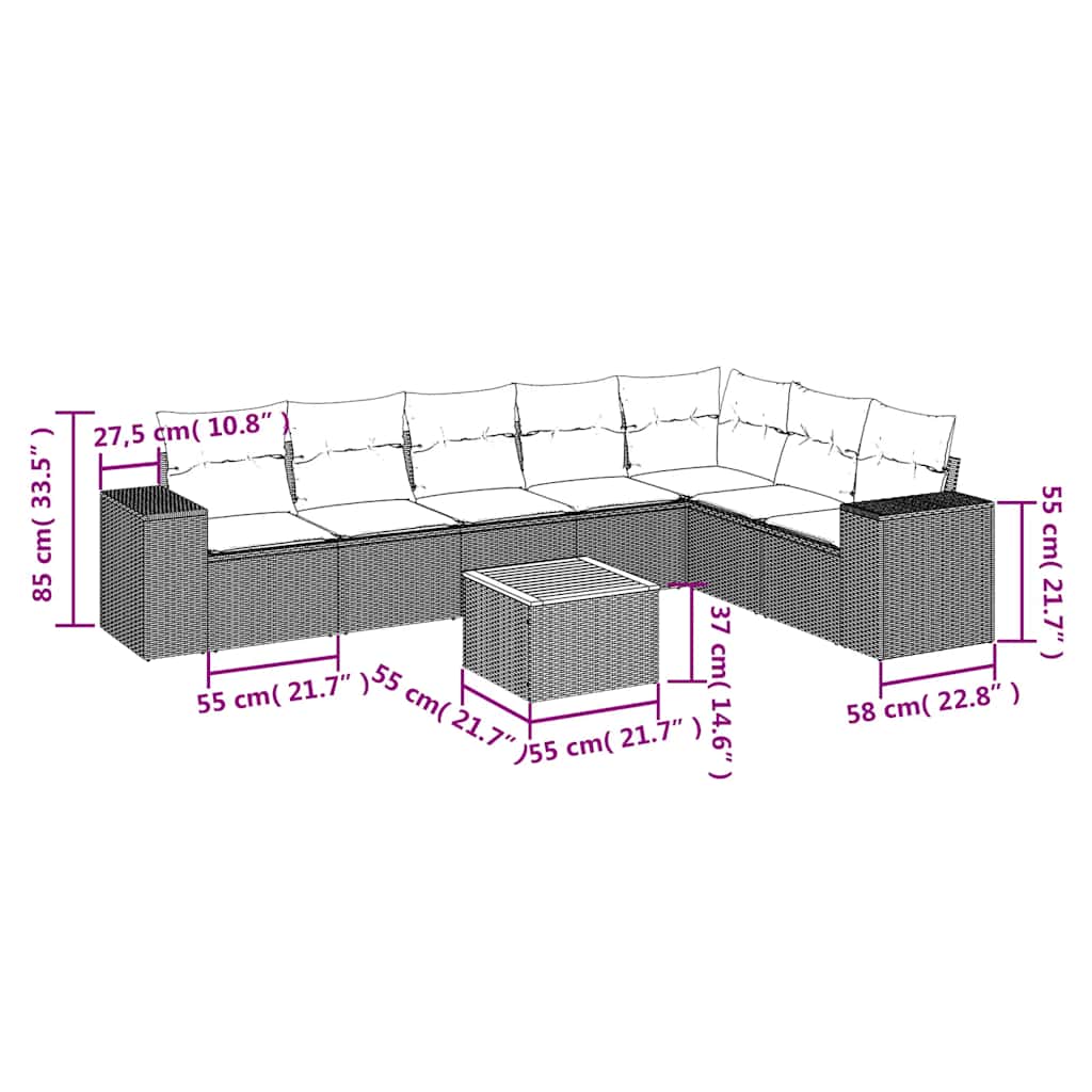 Set mobilier de grădină cu perne, 8 piese, negru, poliratan 3225474 - imagine 3
