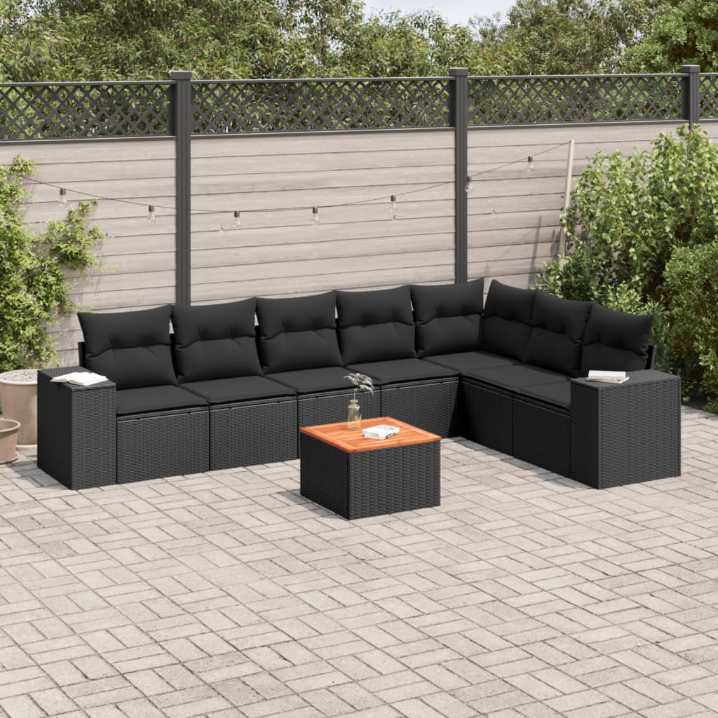 vidaXL 8-tlg. Garten-Sofagarnitur mit Kissen Schwarz Poly Rattan