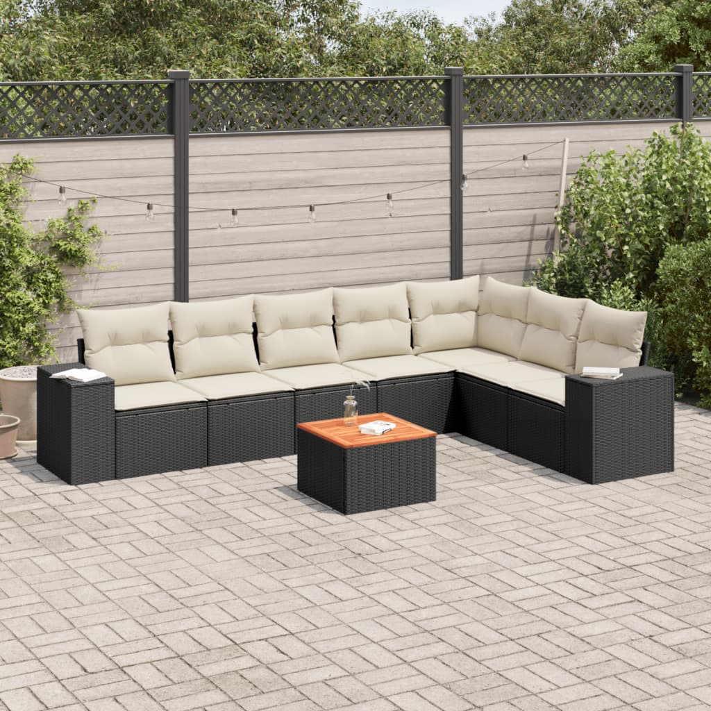 vidaXL 8-tlg. Garten-Sofagarnitur mit Kissen Schwarz Poly Rattan