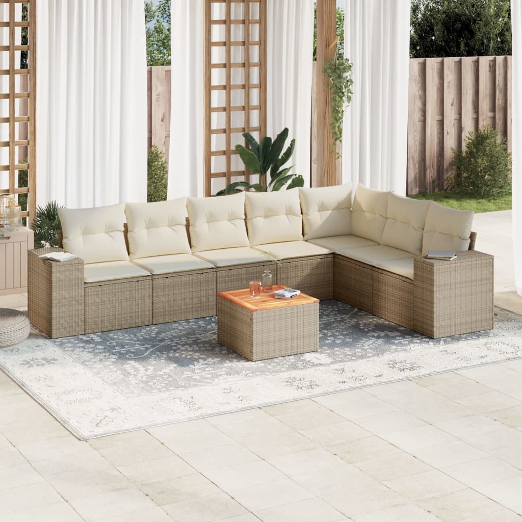 vidaXL 8-tlg. Garten-Sofagarnitur mit Kissen Beige Poly Rattan