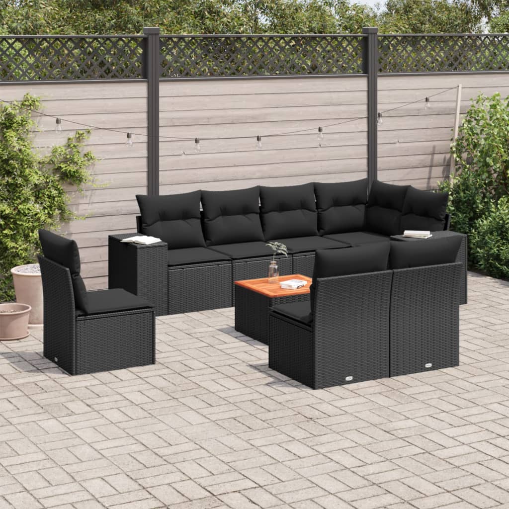 vidaXL 9-tlg. Garten-Sofagarnitur mit Kissen Schwarz Poly Rattan