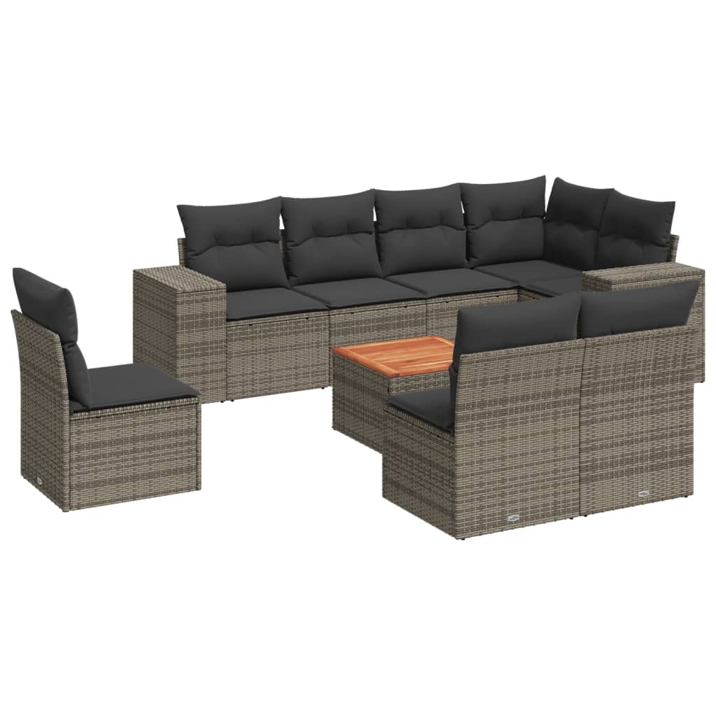 Thumbnail - vidaXL 9-tlg. Garten-Sofagarnitur mit Kissen Grau Poly Rattan
