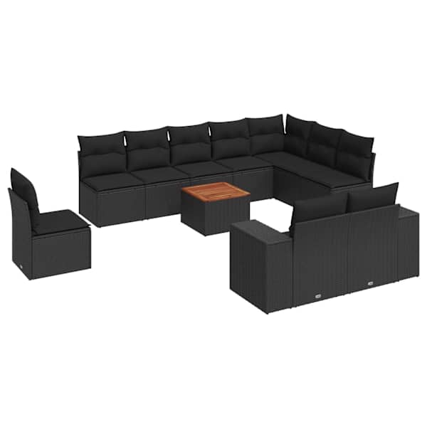 vidaXL 11-osaline aiadiivani komplekt patjadega, must, pol&uuml;rotang