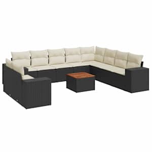 vidaXL 11-osaline aiadiivani komplekt patjadega, must, pol&uuml;rotang