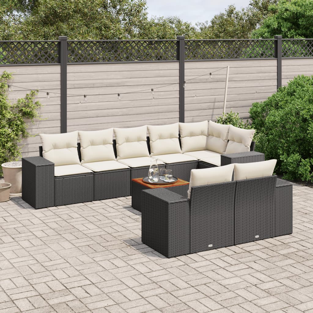 vidaXL 9-tlg. Garten-Sofagarnitur mit Kissen Schwarz Poly Rattan