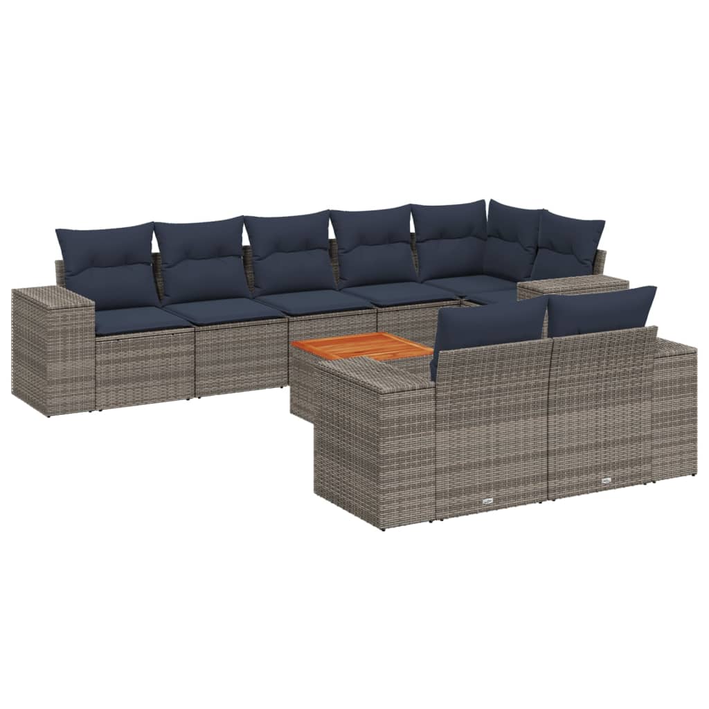 Thumbnail - vidaXL 9-teiliges Gartensofa-Set mit Kissen, grau, Polyrattan
