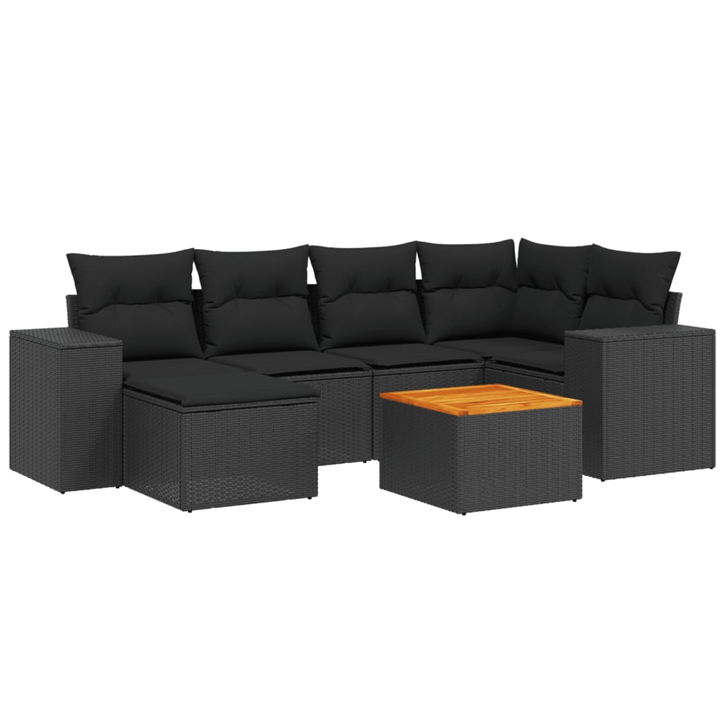 Thumbnail - vidaXL 7-tlg. Garten-Sofagarnitur mit Kissen Schwarz Poly Rattan