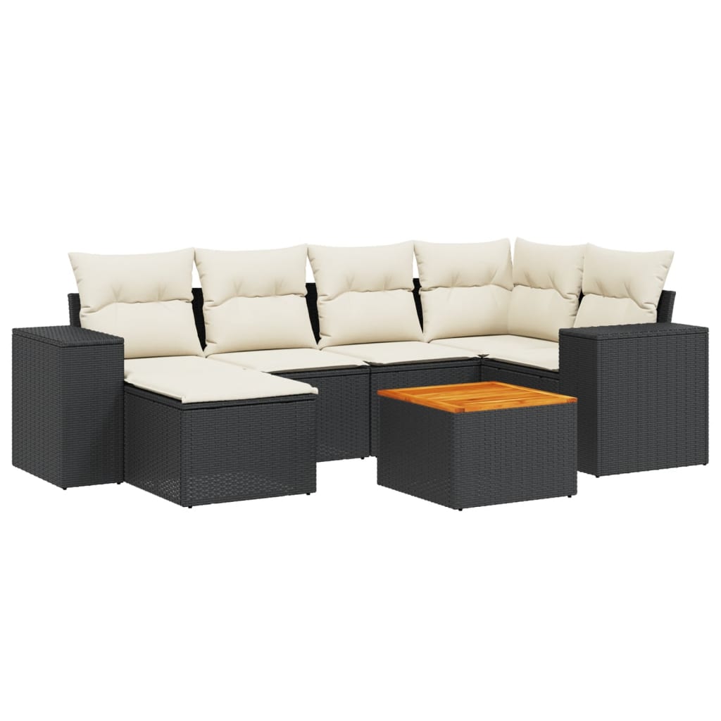 Thumbnail - vidaXL 7-tlg. Garten-Sofagarnitur mit Kissen Schwarz Poly Rattan