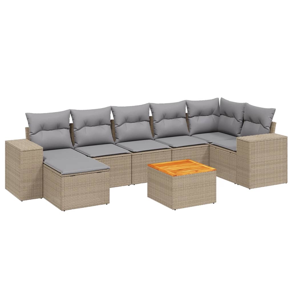 Thumbnail - vidaXL 8-tlg. Garten-Sofagarnitur mit Kissen Beige Poly Rattan