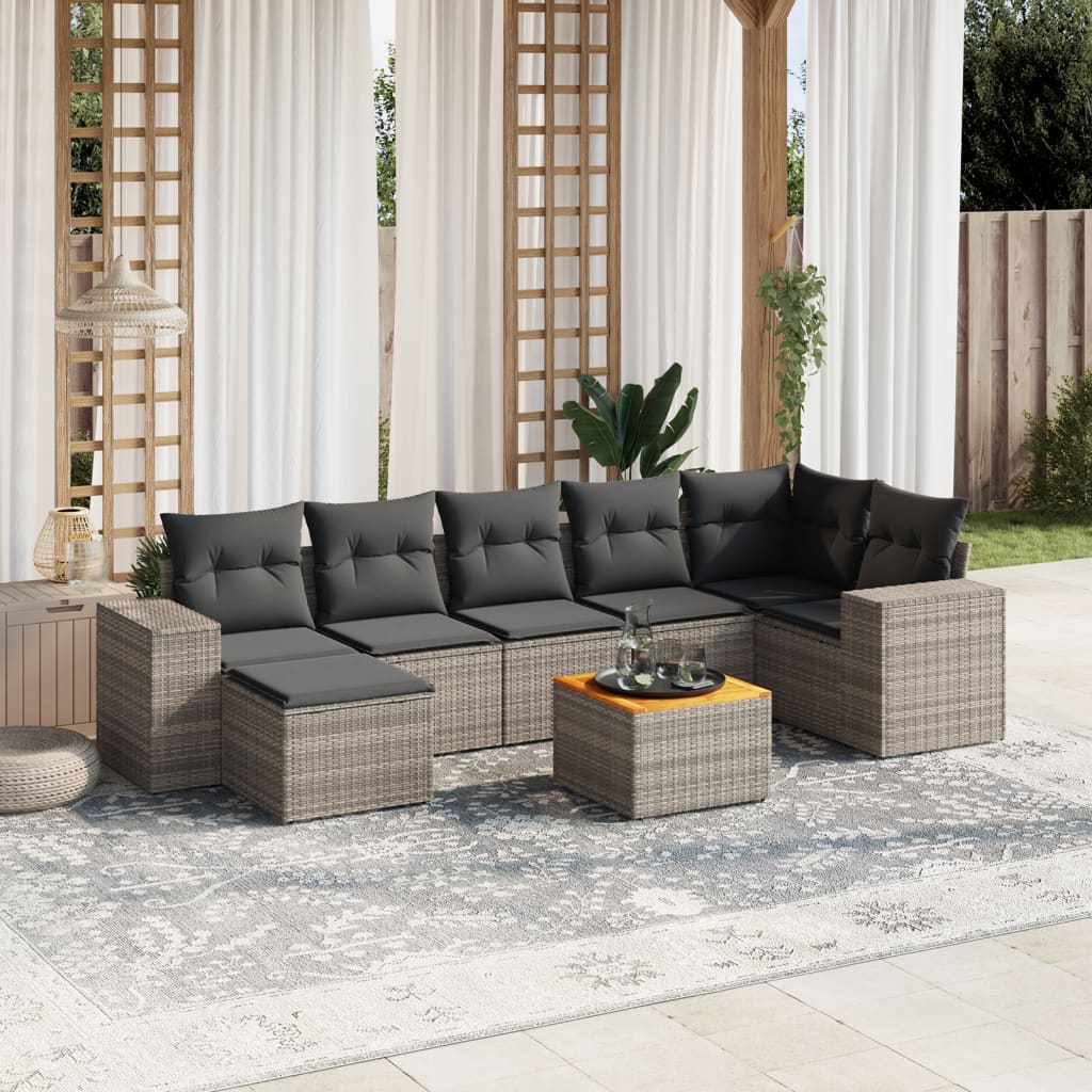 vidaXL 8-tlg. Garten-Sofagarnitur mit Kissen Grau Poly Rattan