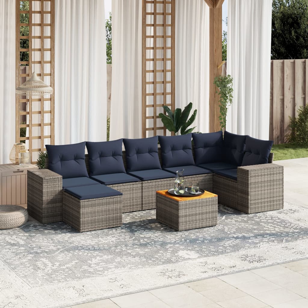 vidaXL 8-teiliges Gartensofa-Set mit Kissen, grau, Polyrattan