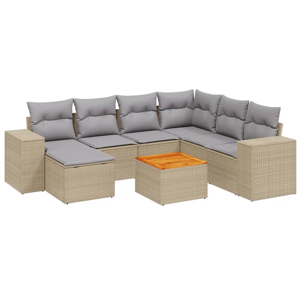 Thumbnail - vidaXL 8-tlg. Garten-Sofagarnitur mit Kissen Beige Poly Rattan