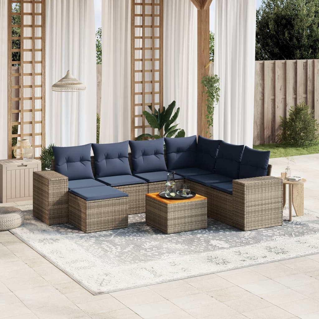vidaXL 8-teiliges Gartensofa-Set mit Kissen, grau, Polyrattan