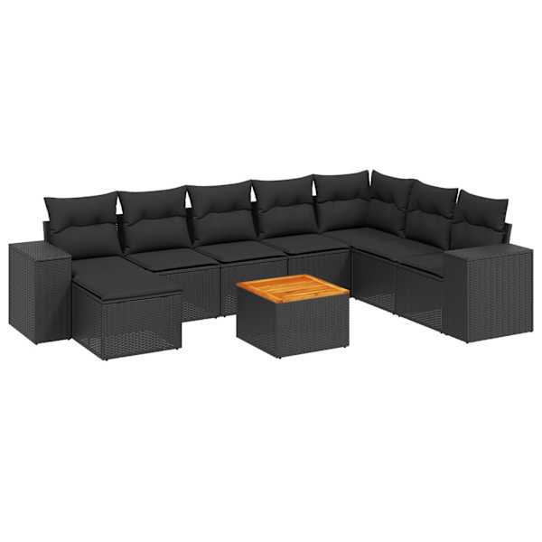 vidaXL 9-osaline aiadiivani komplekt patjadega, must, pol&uuml;rotang