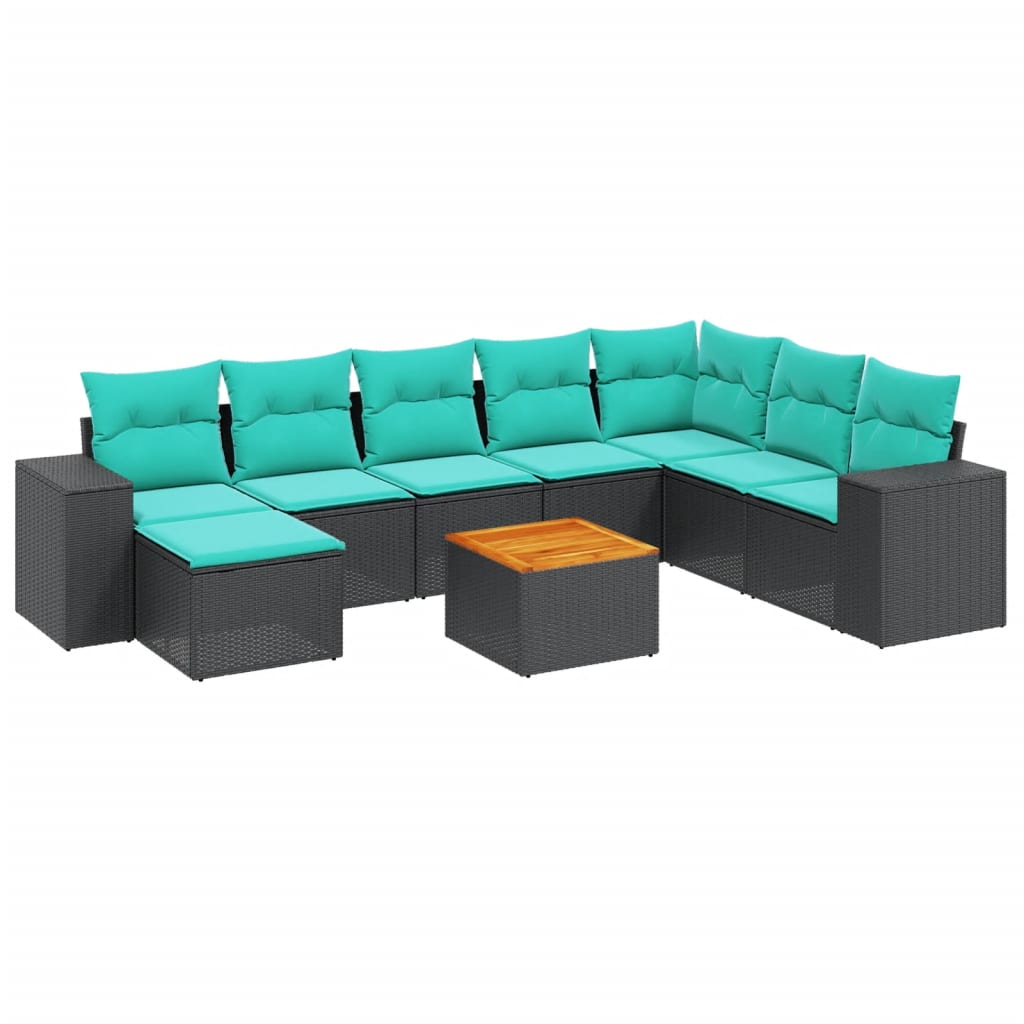 Thumbnail - vidaXL 9-teiliges Gartensofa-Set mit Kissen, schwarzes Polyrattan