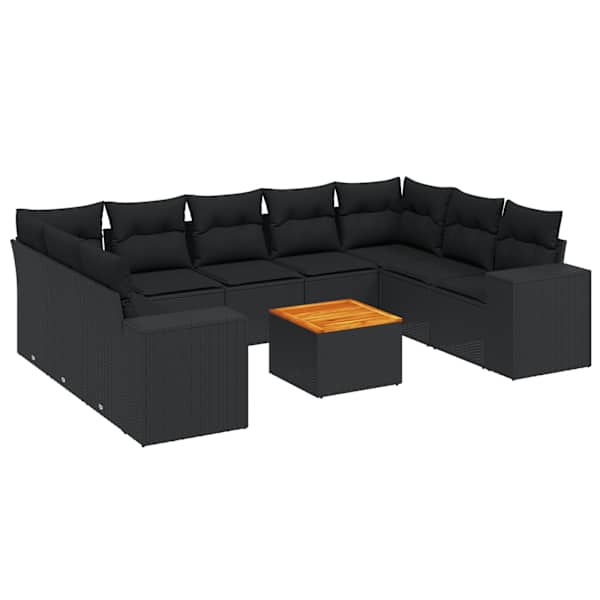 vidaXL 10-osaline aiadiivani komplekt patjadega, must, pol&uuml;rotang