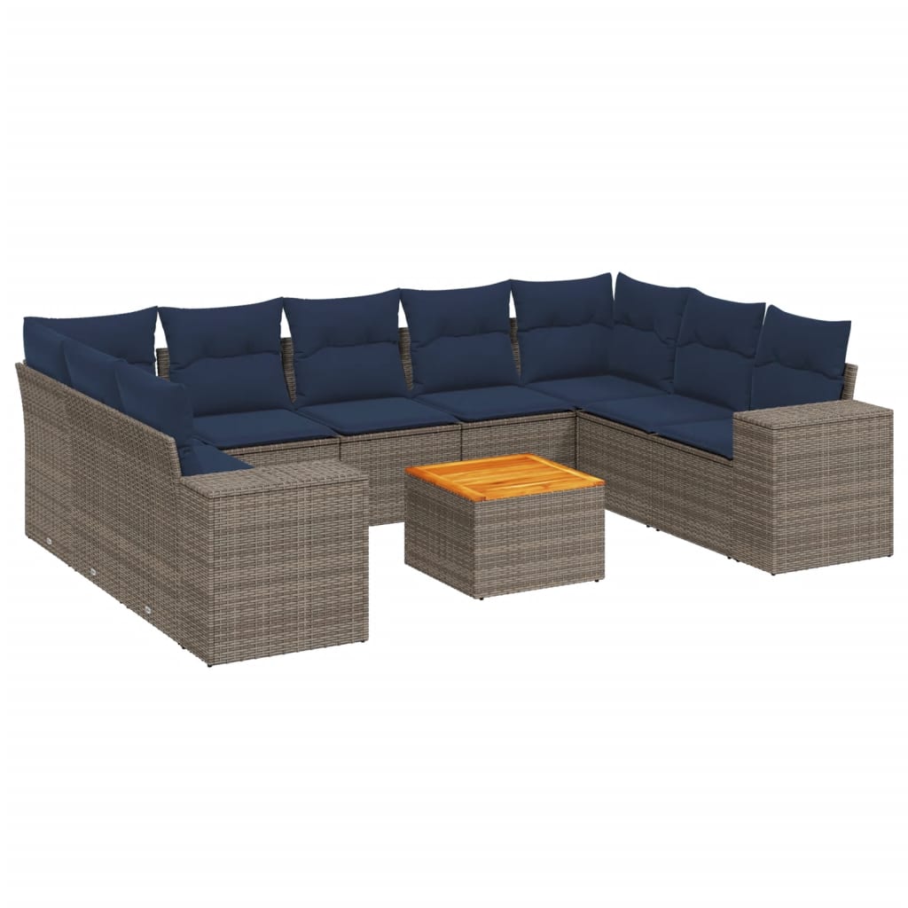 Thumbnail - vidaXL 10-teiliges Gartensofa-Set mit Kissen, grau, Polyrattan