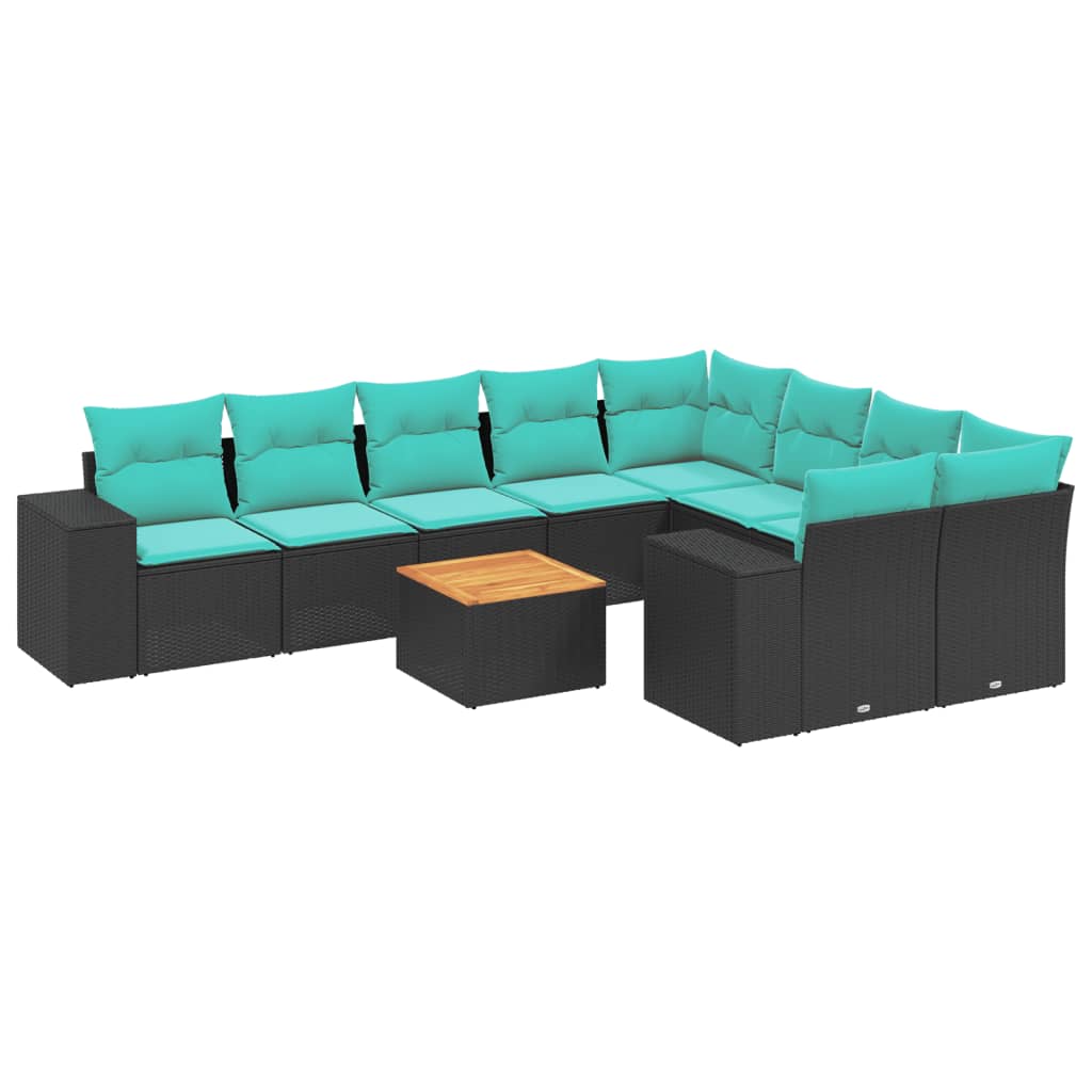 Thumbnail - vidaXL 10-teiliges Gartensofa-Set mit Kissen, schwarzes Polyrattan