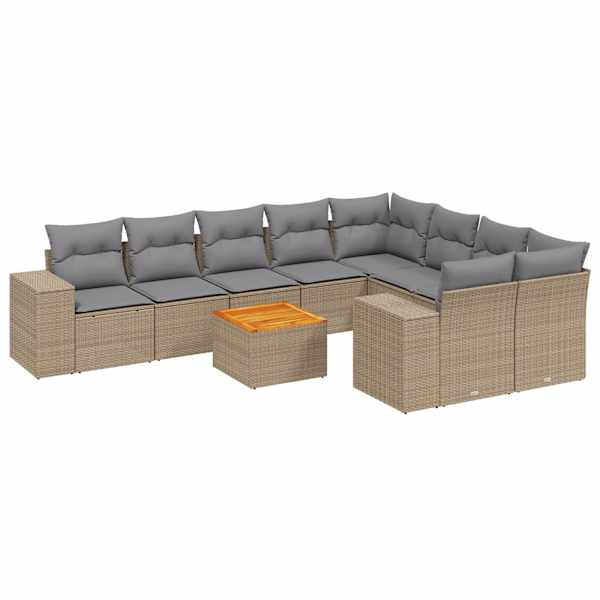 vidaXL 10-osaline aiadiivani komplekt patjadega, beež, pol&uuml;rotang