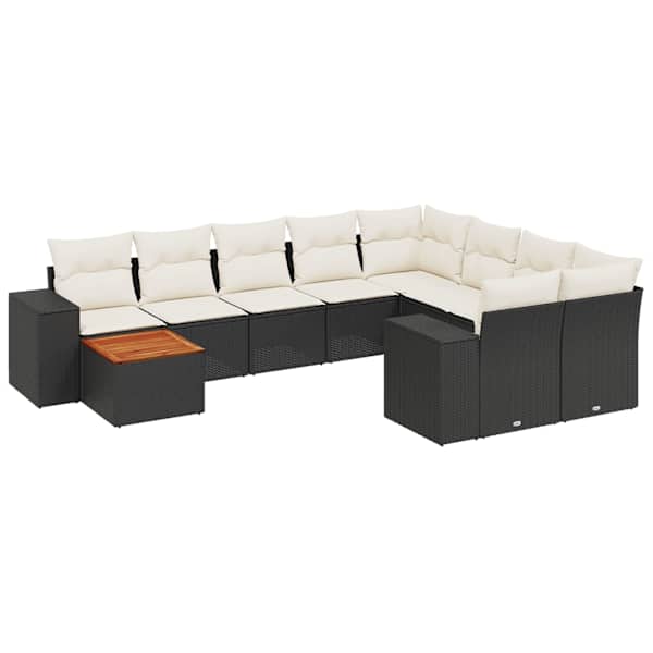 vidaXL 10-osaline aiadiivani komplekt patjadega, must, pol&uuml;rotang