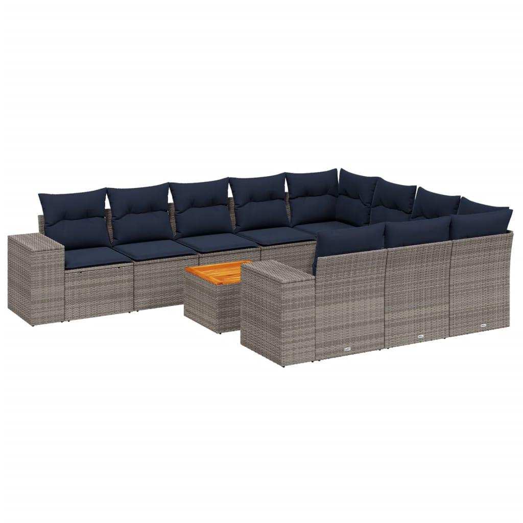 Thumbnail - vidaXL 11-teiliges Gartensofa-Set mit Kissen, grau, Polyrattan