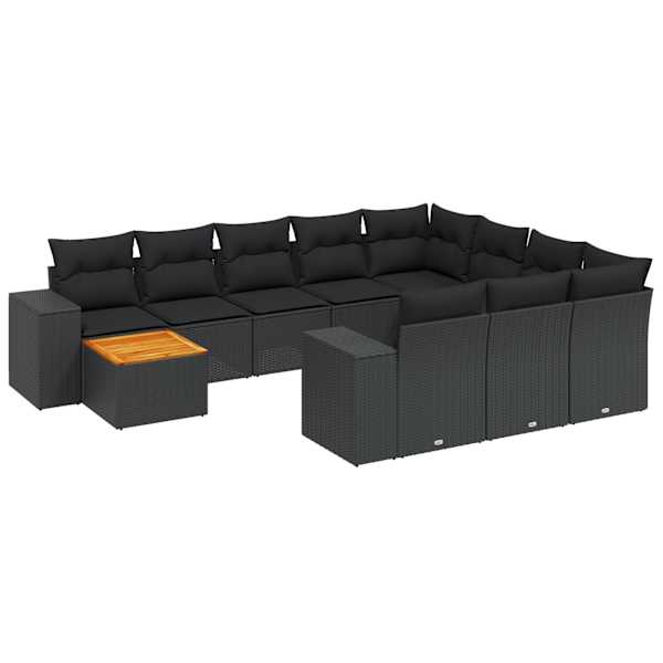 vidaXL 11-osaline aiadiivani komplekt patjadega, must, pol&uuml;rotang