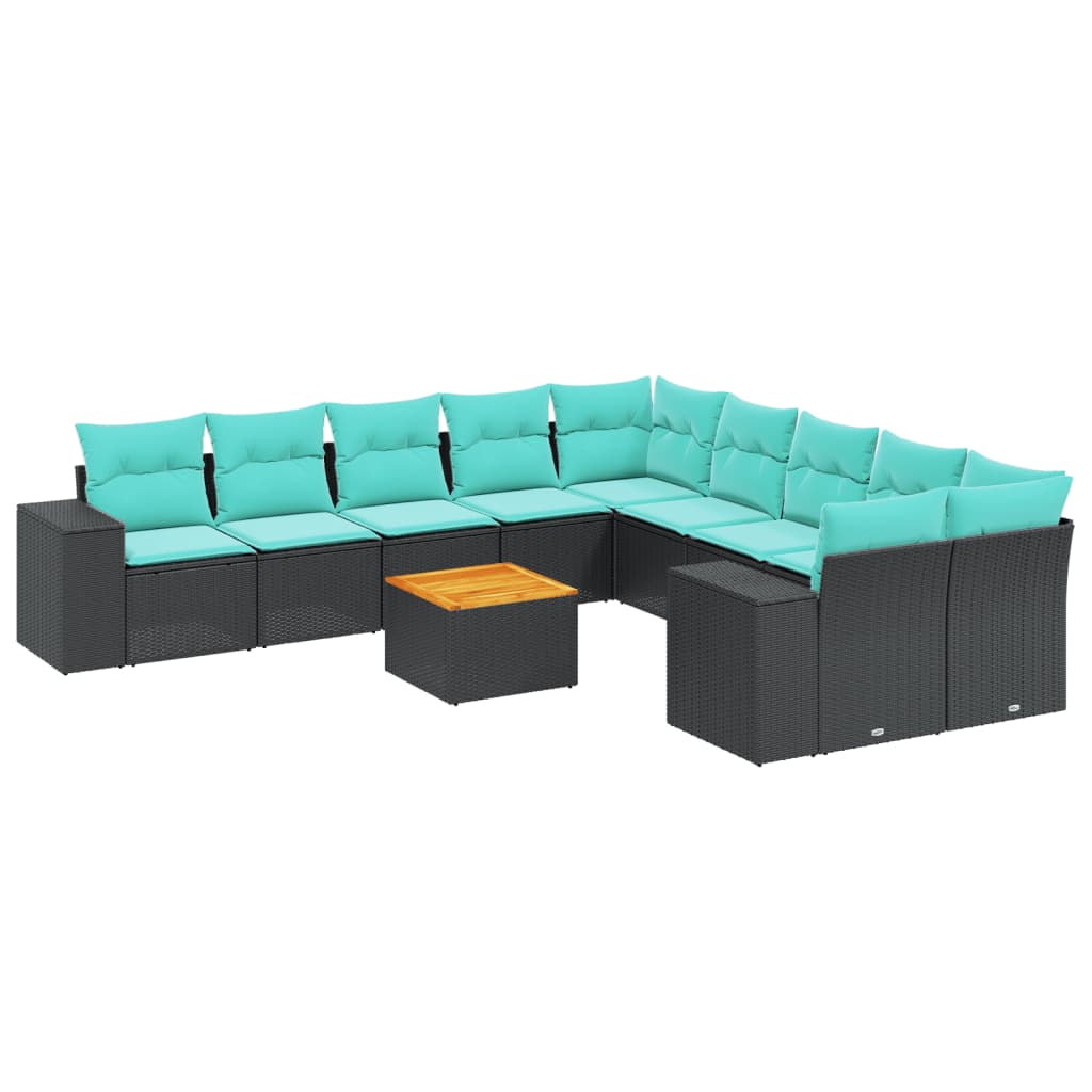 Thumbnail - vidaXL 11-teiliges Gartensofa-Set mit Kissen, schwarzes Polyrattan