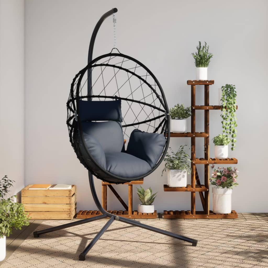 vidaXL Hängesessel Ei-Design mit Ständer Anthrazit Rattan und Stahl