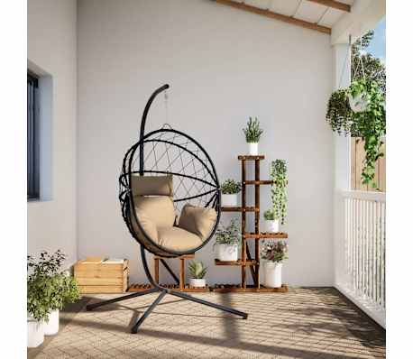 vidaXL H&auml;ngesessel Ei-Design mit St&auml;nder Taupe Rattan und Stahl