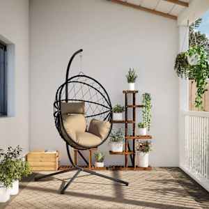 vidaXL H&auml;ngesessel Ei-Design mit St&auml;nder Taupe Rattan und Stahl
