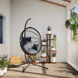 vidaXL Cadeira forma de ovo suspensa c/ suporte vime/a&ccedil;o cinza-claro