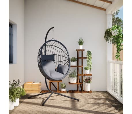vidaXL Sedia a Uovo Sospesa con Supporto Grigio in Rattan e Acciaio