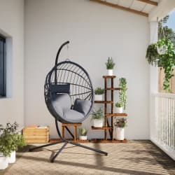 vidaXL Cadeira em forma de ovo suspensa c/ suporte vime/a&ccedil;o cinzento