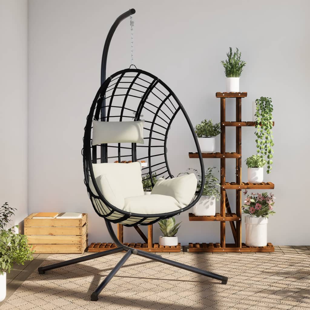 vidaXL Hängesessel Ei-Design mit Ständer Beige Rattan und Stahl