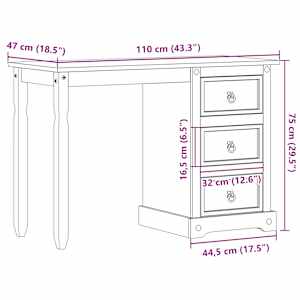 Toaletní stolek Corona 110 x 47 x 75 cm masivní borové dřevo - obrázek 9