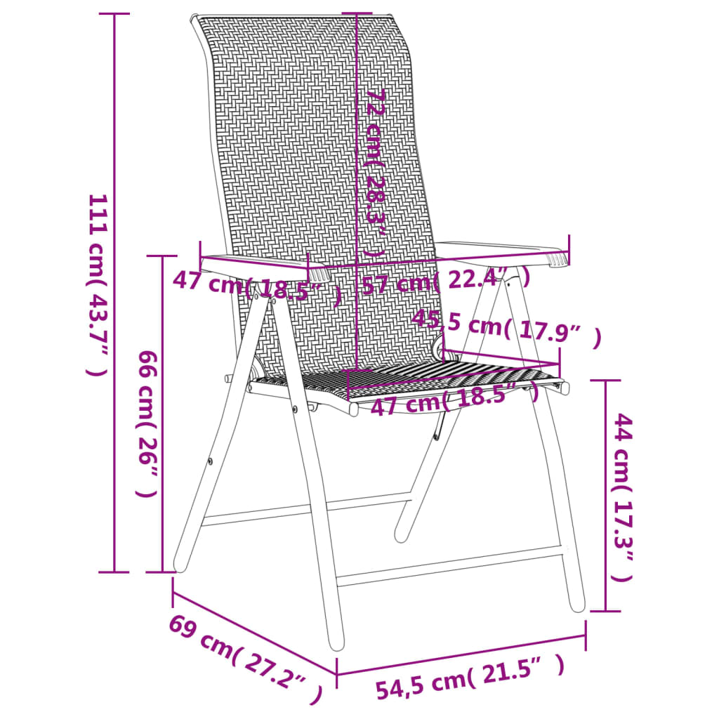 imagem de vidaXL Cadeiras de jardim dobráveis 2 pcs vime PE cinzento11