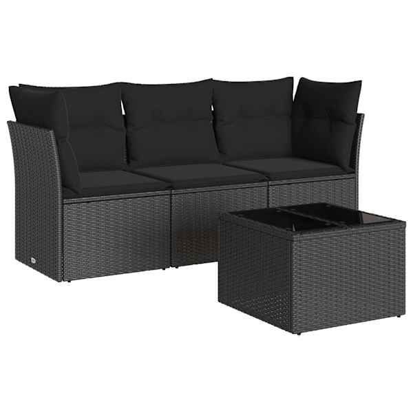 vidaXL 4-osaline aiadiivani komplekt patjadega, must, pol&uuml;rotang