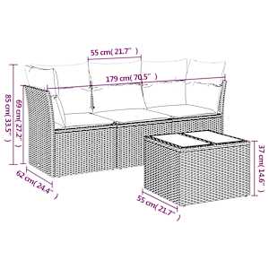 vidaXL 4 Hluta Gar&eth;s&oacute;fasett me&eth; Sessum Drapplita&eth; P&oacute;l&yacute;rattan