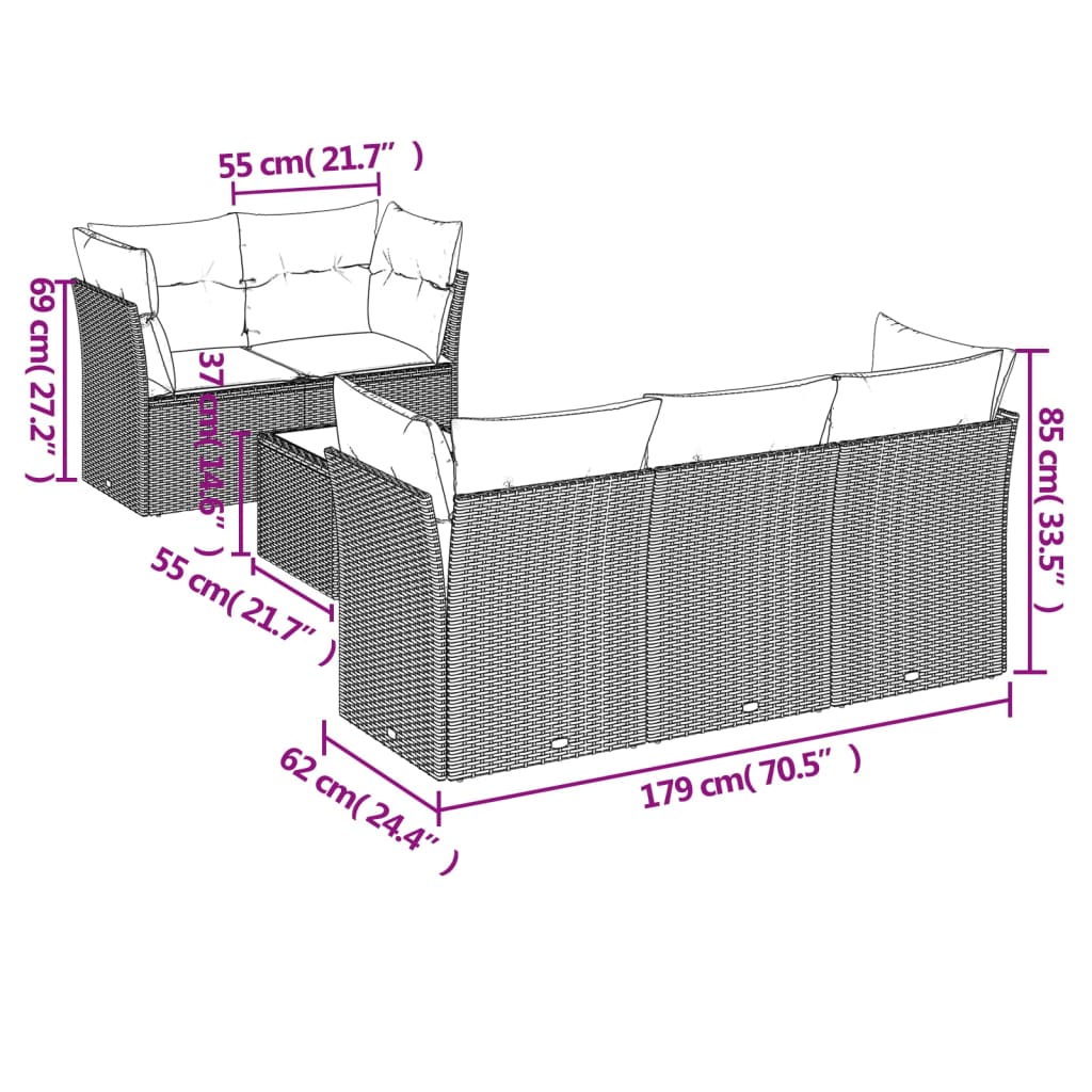vidaXL Set mobilier de grădină cu perne, 6 piese, negru, poliratan
