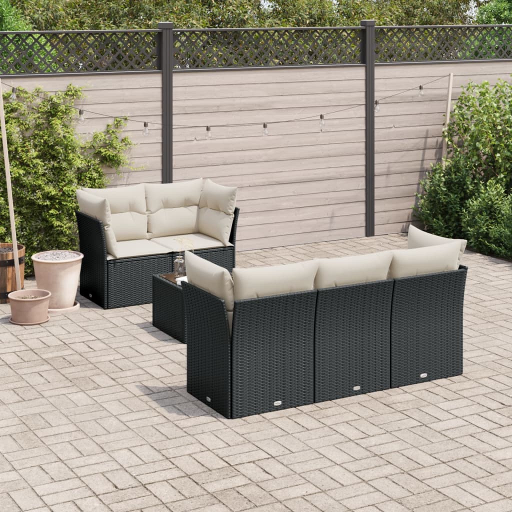 6-tlg. Garten-Sofagarnitur mit Kissen Schwarz Poly Rattan