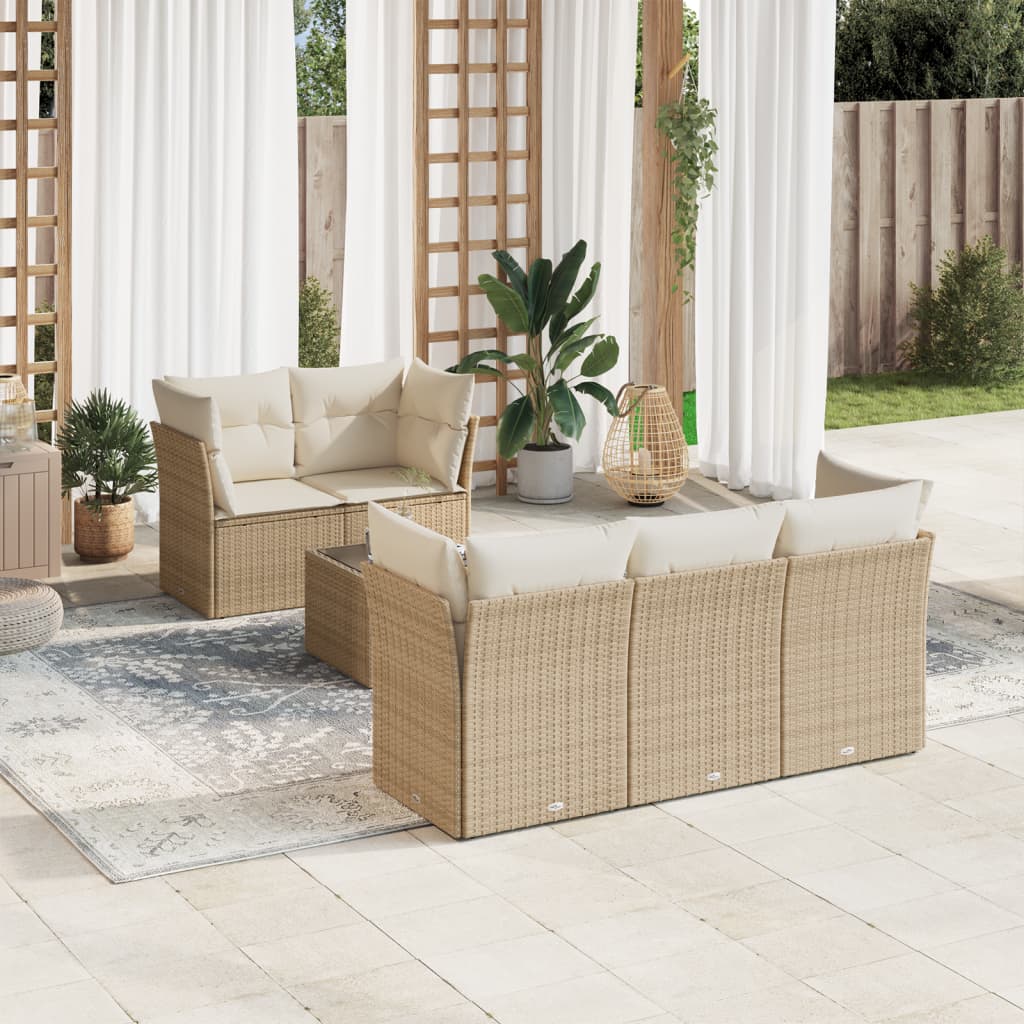 vidaXL 6-tlg. Garten-Sofagarnitur mit Kissen Beige Poly Rattan