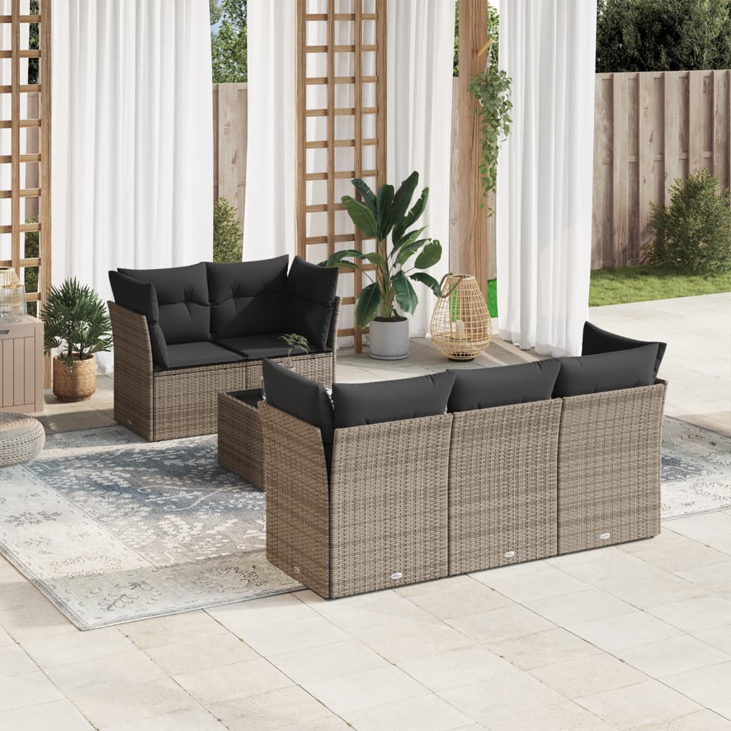 vidaXL 6-tlg. Garten-Sofagarnitur mit Kissen Grau Poly Rattan