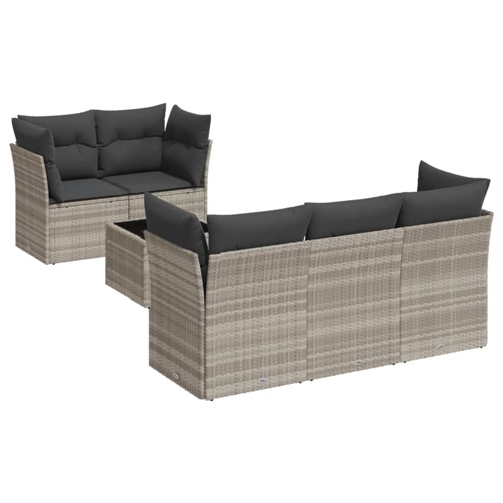Thumbnail - vidaXL 6-tlg. Garten-Sofagarnitur mit Kissen Hellgrau Poly Rattan