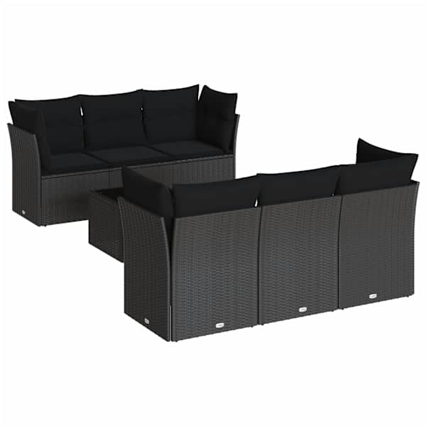 vidaXL 7-osaline aiadiivani komplekt patjadega, must, pol&uuml;rotang