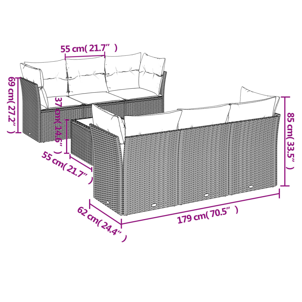 Set canapele de grădină cu perne, 7 piese, negru, poliratan 3249095 - imagine 3