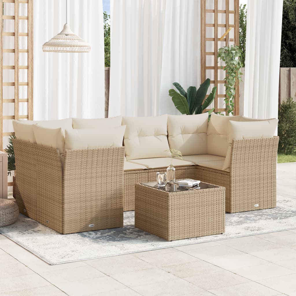 vidaXL 7-tlg. Garten-Sofagarnitur mit Kissen Beige Poly Rattan