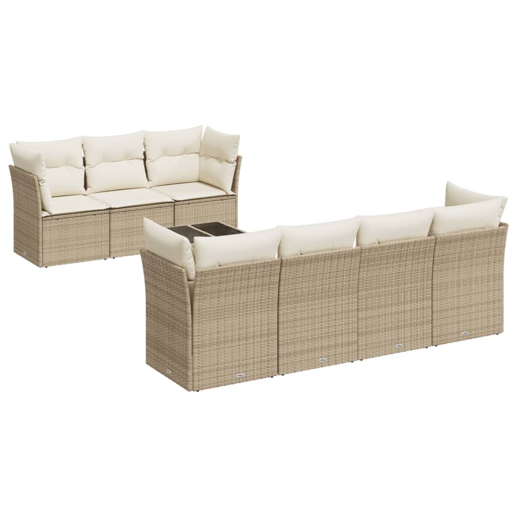 Thumbnail - vidaXL 8-tlg. Garten-Sofagarnitur mit Kissen Beige Poly Rattan