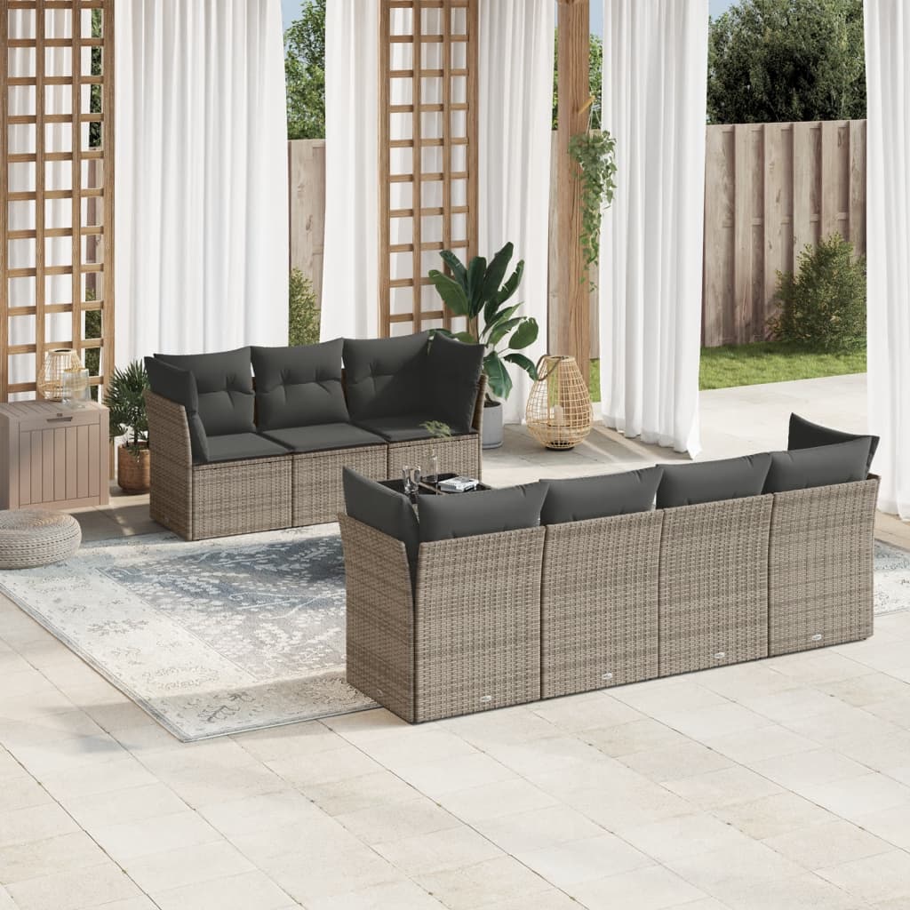 vidaXL 8-tlg. Garten-Sofagarnitur mit Kissen Grau Poly Rattan