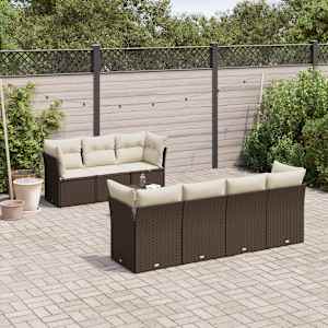 Vrtna sedežna garnitura 8-delna z blazinami rjav poli ratan