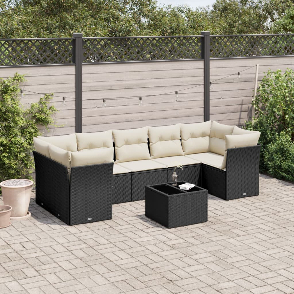 vidaXL 8-tlg. Garten-Sofagarnitur mit Kissen Schwarz Poly Rattan